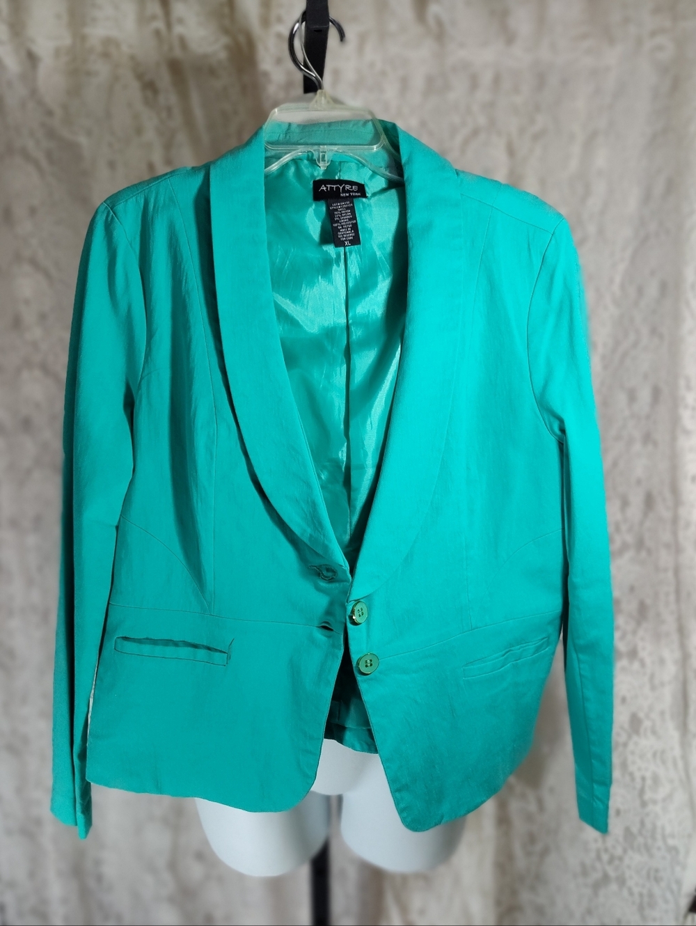 Attyre Aqua Shawl Collar Two-Button Blazer